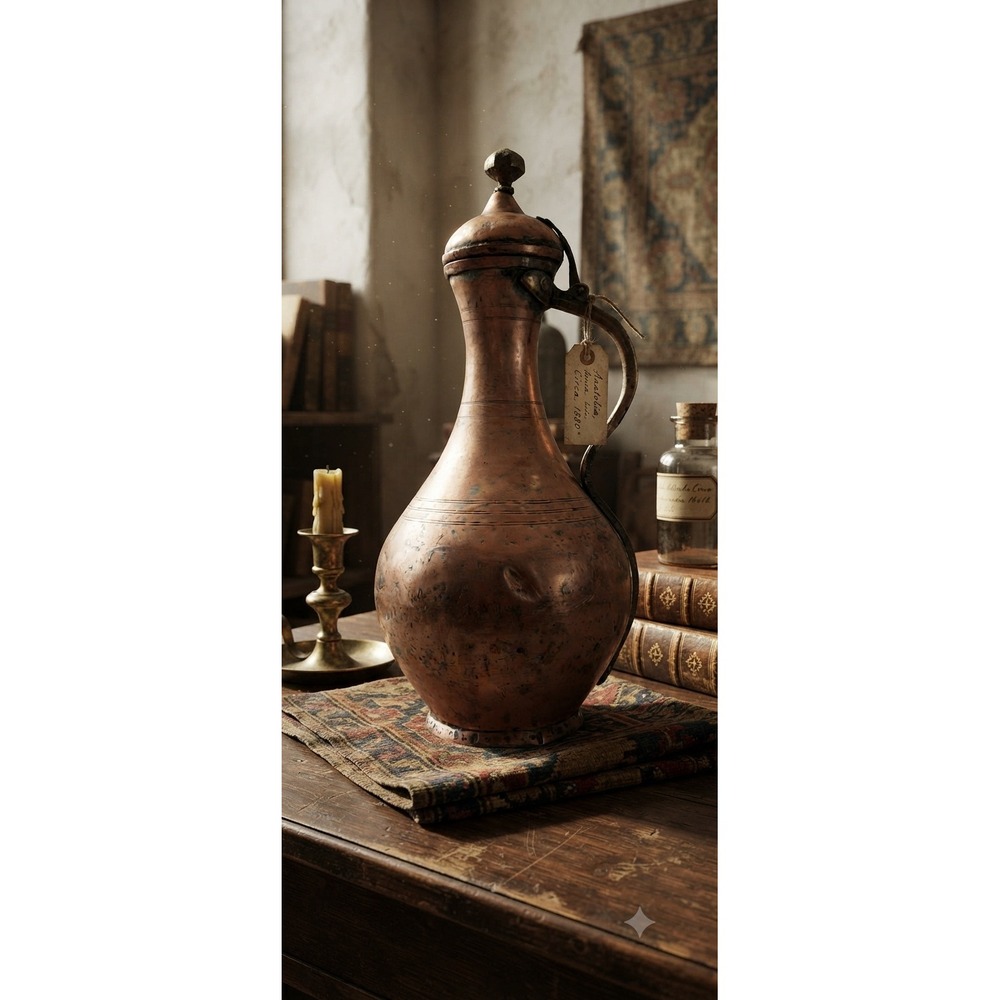 Antique Anatolian Copper Pitcher Ibrik Circa 1880 Hand Forged Turkish Vessel 19